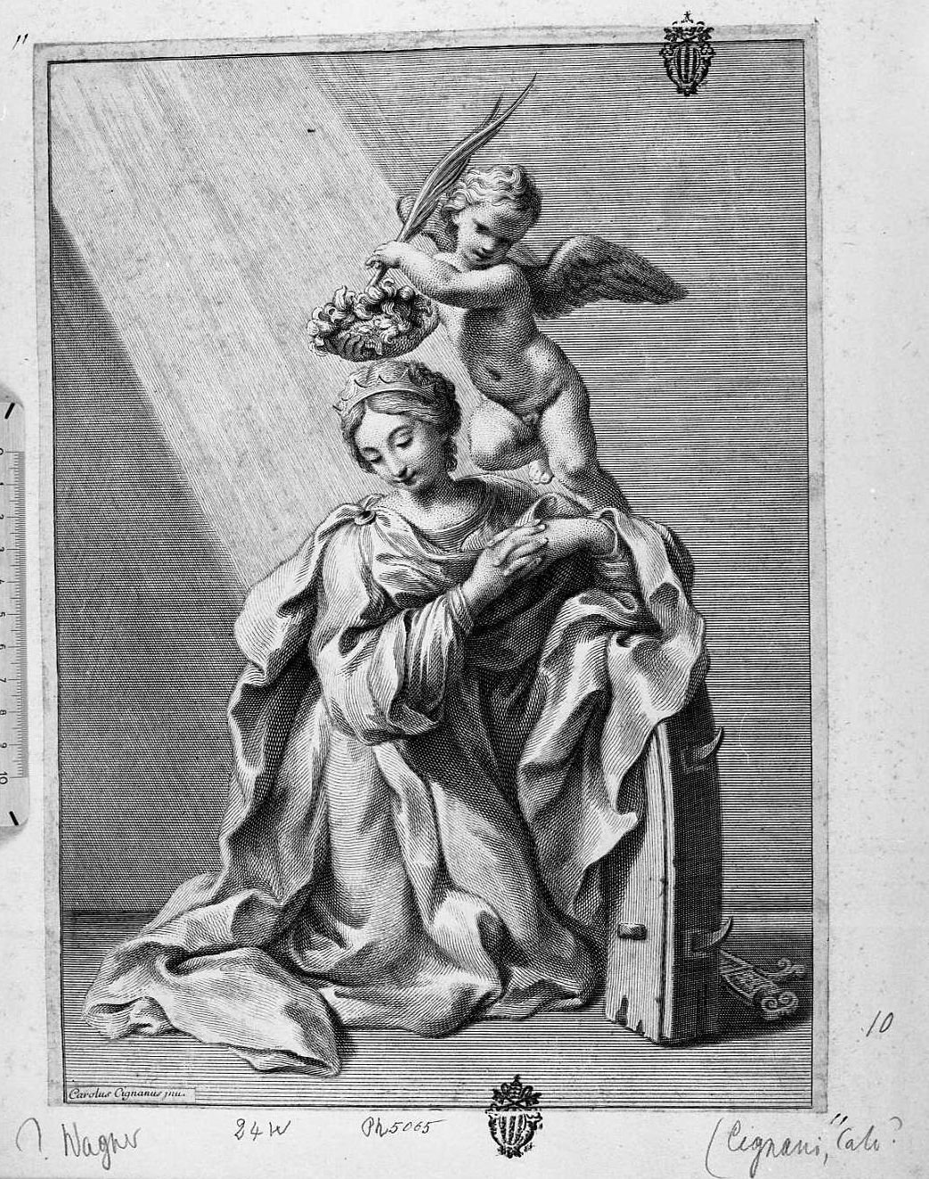 incoronazione di santa Caterina (stampa smarginata) di Cignani Carlo, Dorigny Nicolas (secc. XVII/ XVIII)