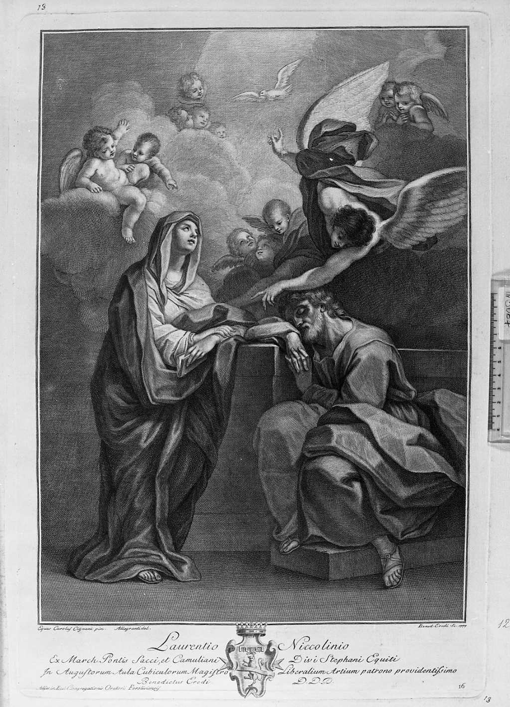 sogno di san Giuseppe (stampa) di Cignani Carlo, Eredi Benedetto (sec. XVIII)