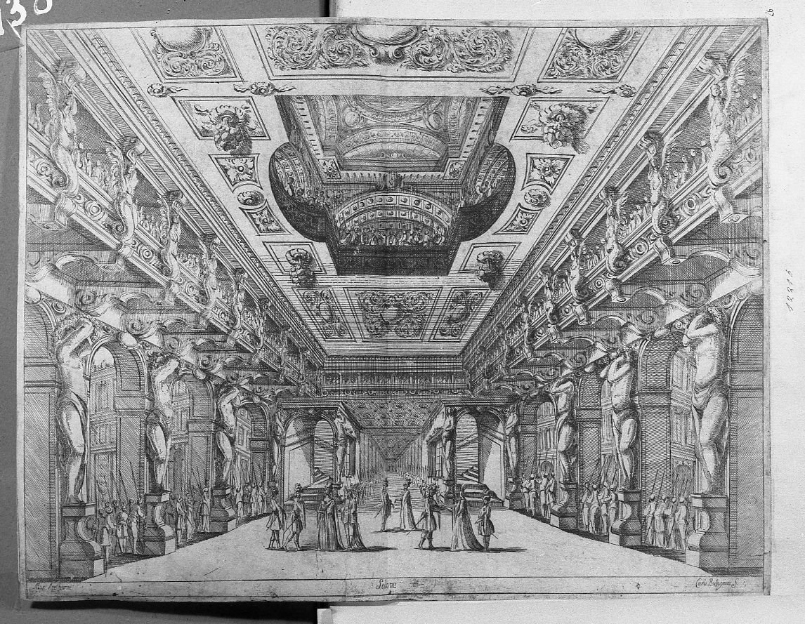 Scenografia: salone (stampa) di Buffagnotti Carlo Antonio (sec. XVII)