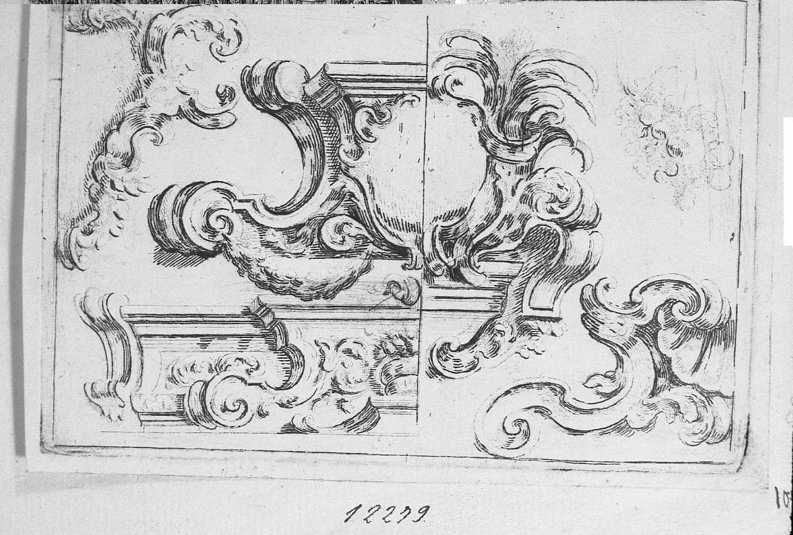 frammenti di fregi, quello di mezzo con festoni di foglie (stampa) di Buffagnotti Carlo Antonio (sec. XVIII)