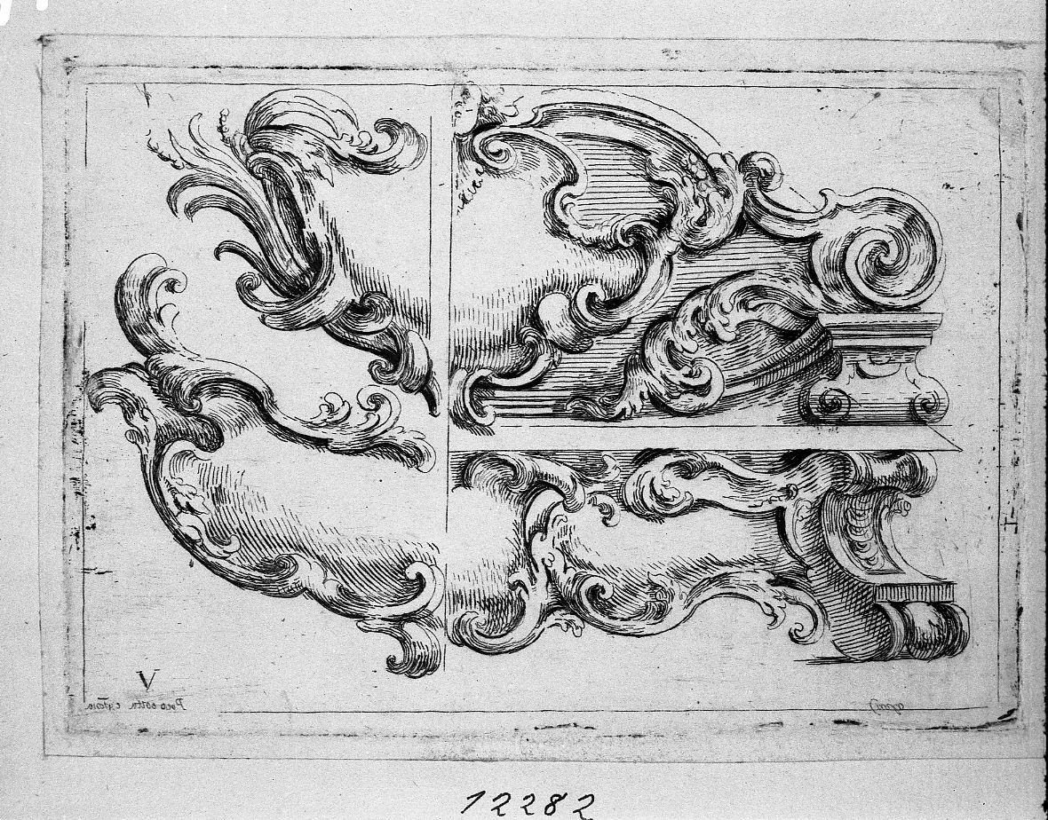 frammenti architettonici per scudetti (stampa) di Buffagnotti Carlo Antonio (sec. XVIII)