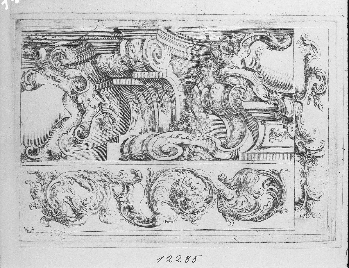 Due disegni architettonici, quello sopra con due capitelli (stampa) di Buffagnotti Carlo Antonio (sec. XVIII)