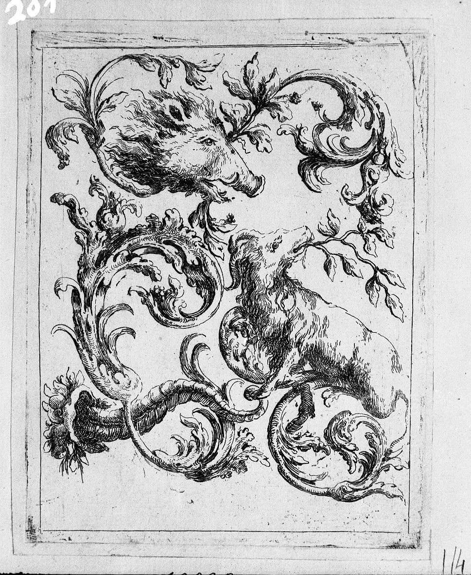 Fregio con montone e cinghiale (stampa) di Buffagnotti Carlo Antonio (sec. XVIII)