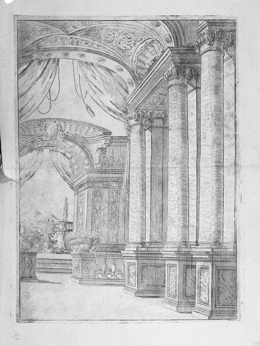 Prospettiva esterna di un palazzo (stampa) di Buffagnotti Carlo Antonio (sec. XVIII)