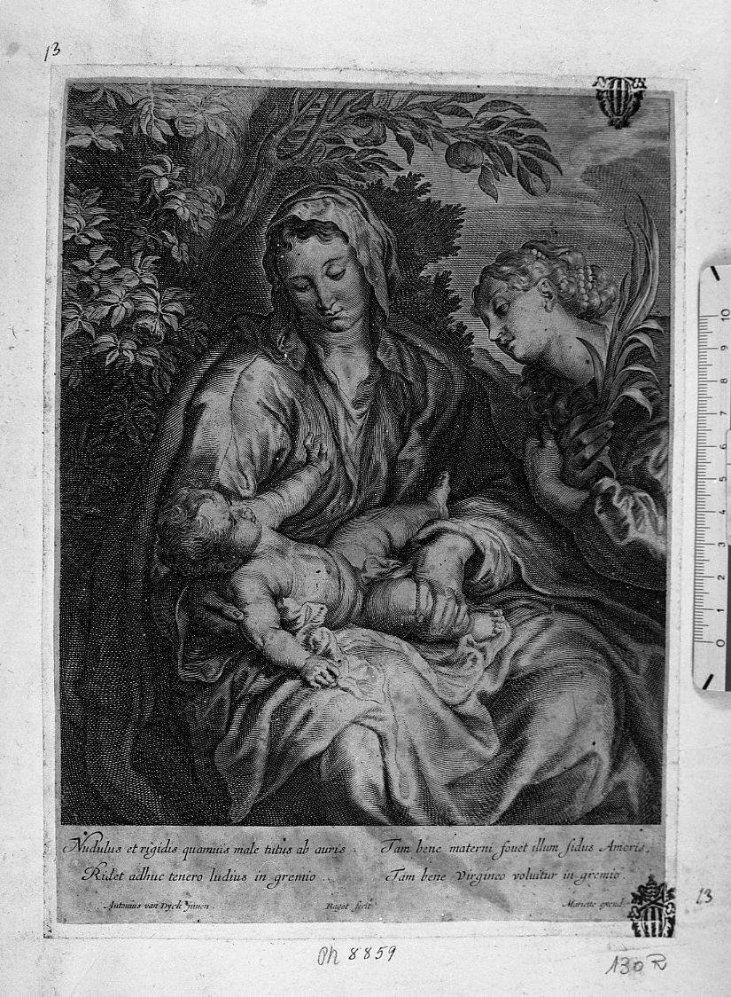 La Vergine con Bambino e santa Caterina (stampa) di Ragot François (sec. XVII)
