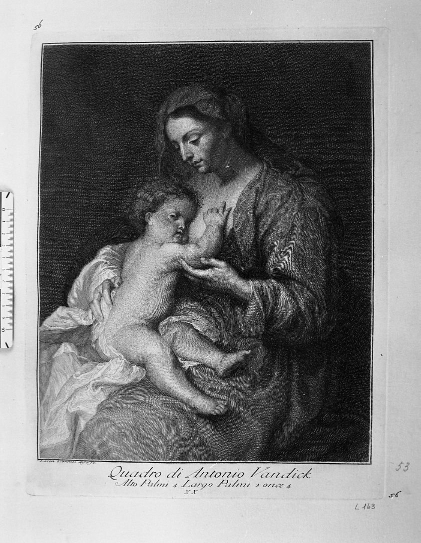 Vergine con Bambino (stampa) di Van Dyck Anton, Lorenzi Lorenzo (sec. XVIII)