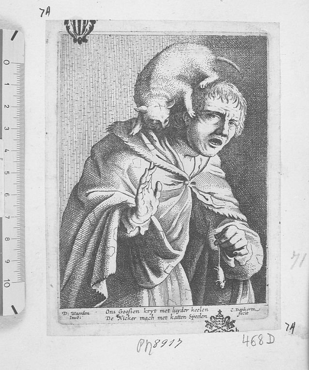 Uomo con topo sulla spalla (stampa) di Danckerts Justus (sec. XVII)