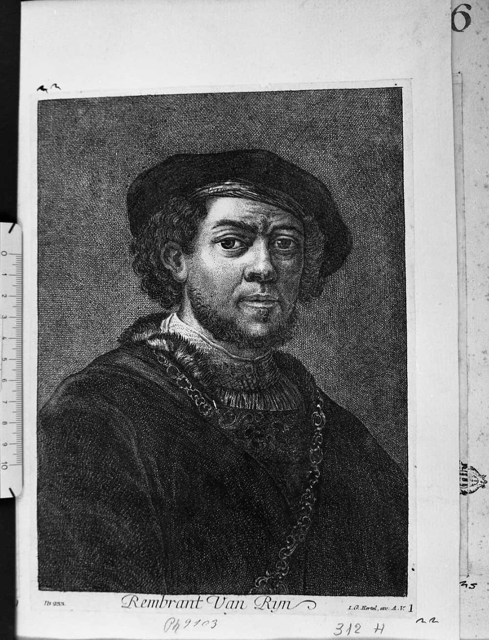 Ritratto di Rembrandt (stampa) di Hertel Johann George (sec. XVII)
