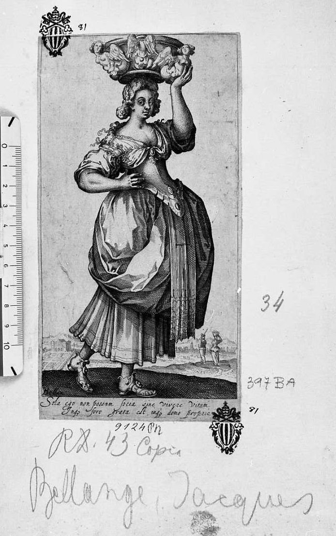 Donna con grande catino sul capo (stampa) di Bellange Jacques (sec. XVII)