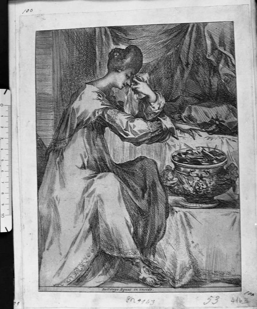 Porzia (?) moglie di Bruto con i carboni ardenti (stampa) di Bellange Jacques (sec. XVII)