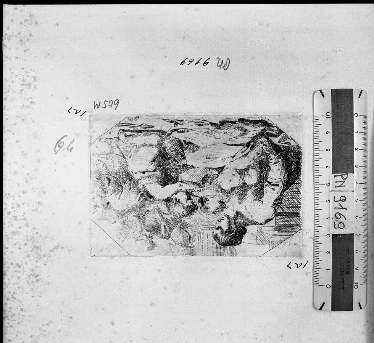 Sacra famiglia con San Giovannino che bacia la mano del Bambino (stampa) di Miel Jan (attribuito) (sec. XVII)