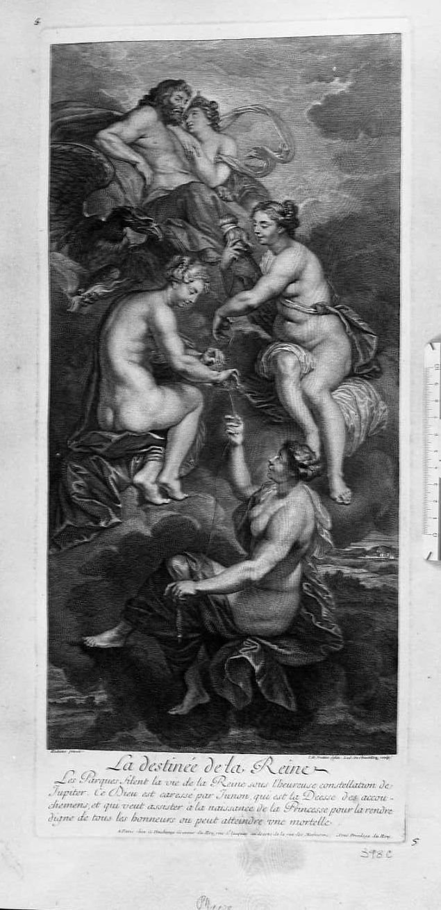 Le parche filano il destino di Maria dè Medici (stampa) di De Chatillon Louis (sec. XVII)