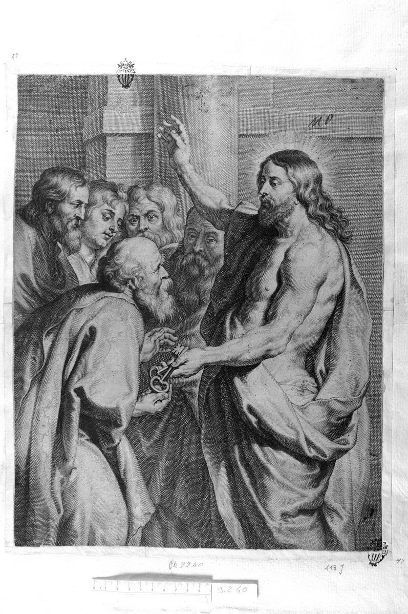 Cristo consegna le chiavi a san Pietro (stampa) di De Jode Peeter, Rubens Pieter Paul (sec. XVII)