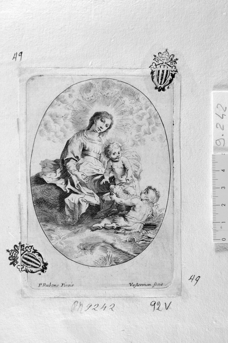 La Vergine con Bambino e San Giovannino (stampa) di Vorsterman Lucas, Rubens Pieter Paul (sec. XVII)