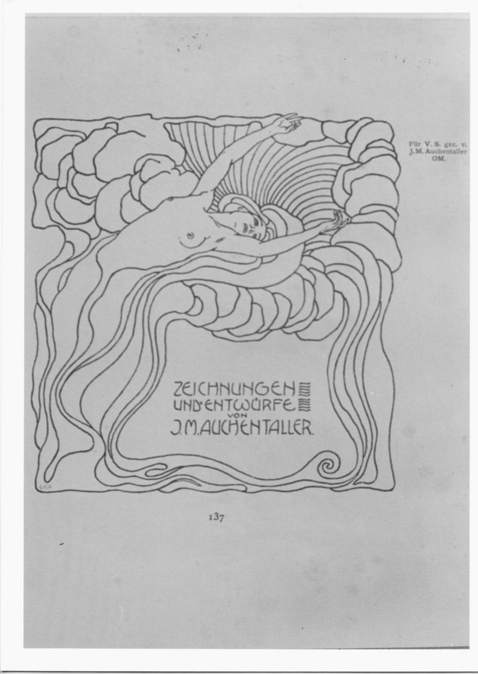 Weiblicher akt auf wolken, Nudo femminile (stampa) di Auchentaller Josef Maria (sec. XX)