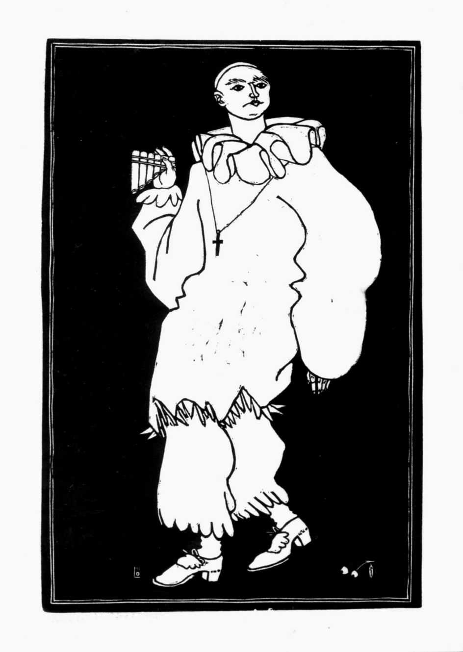 Harlekin mit Panflöte, Arlecchino con il flauto di Pan (stampa) di Löffler Berthold (sec. XX)