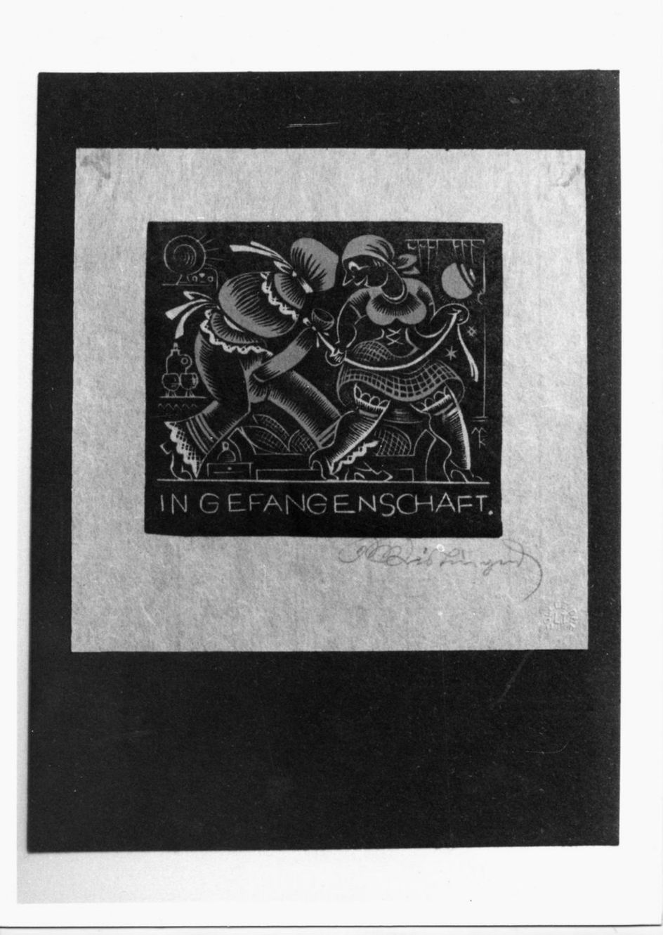 Scena erotica con personaggio maschile avvolto in bende (stampa a colori, elemento d'insieme) di Kislinger Max (sec. XX)