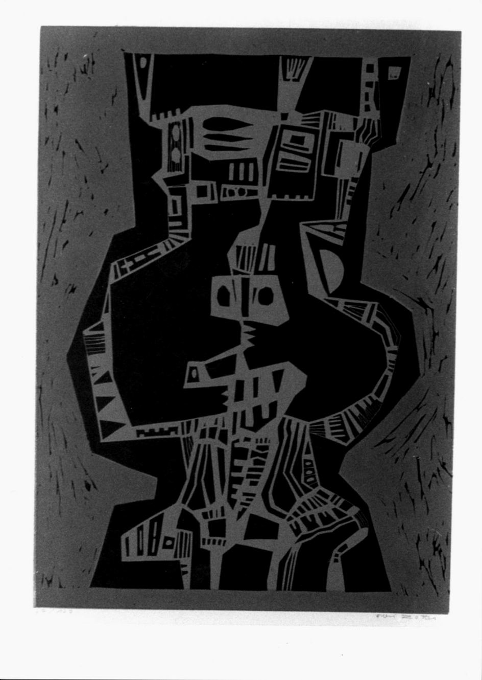 Antiker krug, Silhouette di boccale con decorazioni barbariche (stampa a colori) di Zotter Feri (sec. XX)