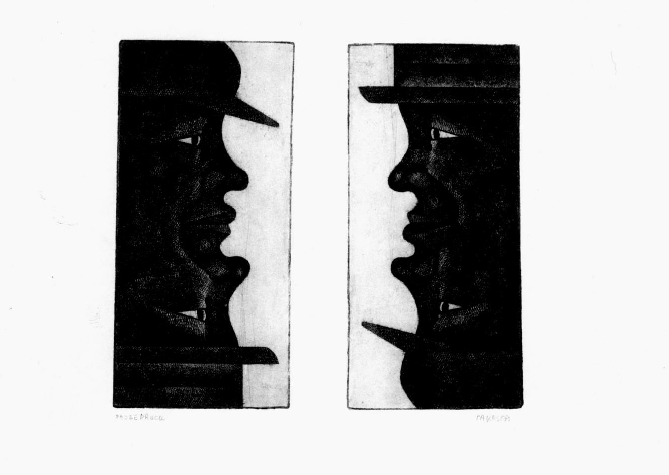 Due profili simmetrici sovrapposti verso detra/ verso sinistra (stampa, stampa composita) di Pakosta Florentina (sec. XX)