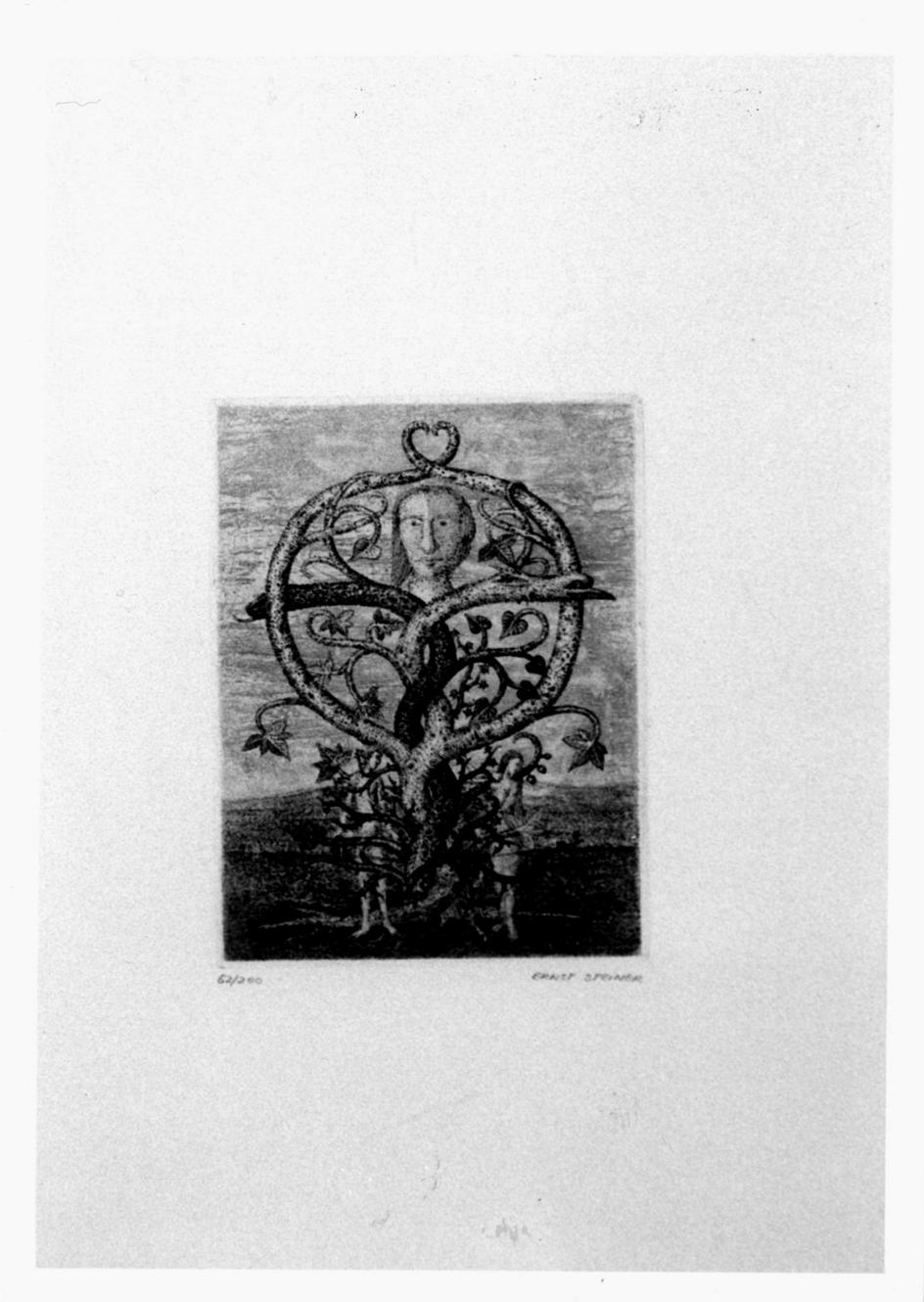 Eden, Albero simbolico con Adamo, Eva e Dio Padre (stampa) di Steiner Ernst (sec. XX)