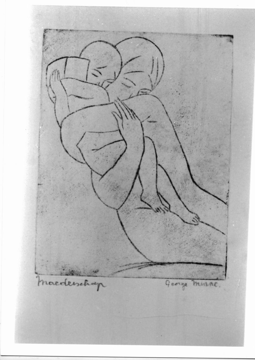 Figura femminile con bambino tra le braccia (stampa) di Minne George (sec. XX)