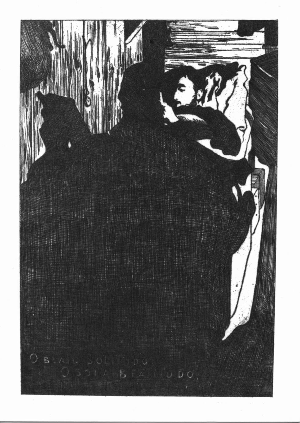 Figura maschile in lettura distesa a letto e ombra riflessa sul muro (stampa) di Langaskens Maurice (sec. XX)