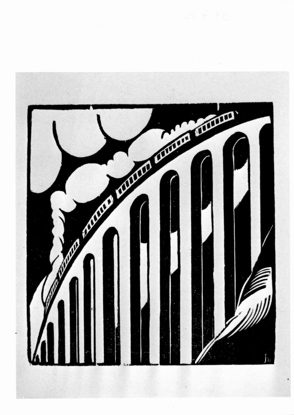 Treno su viadotto (stampa) di Minne Joris (sec. XX)