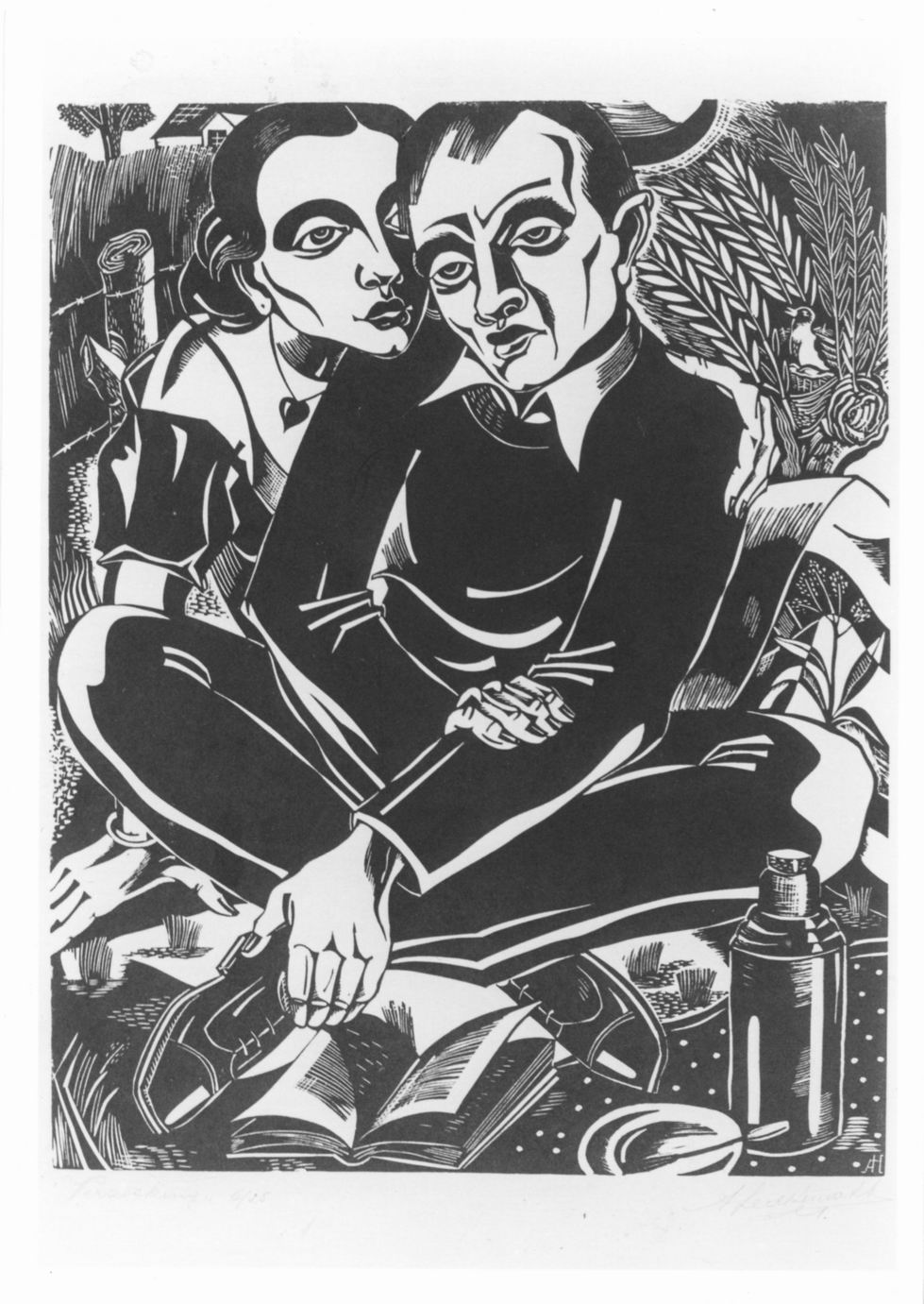 Coppia seduta su un prato (stampa) di Herckenrath Antoon (sec. XX)