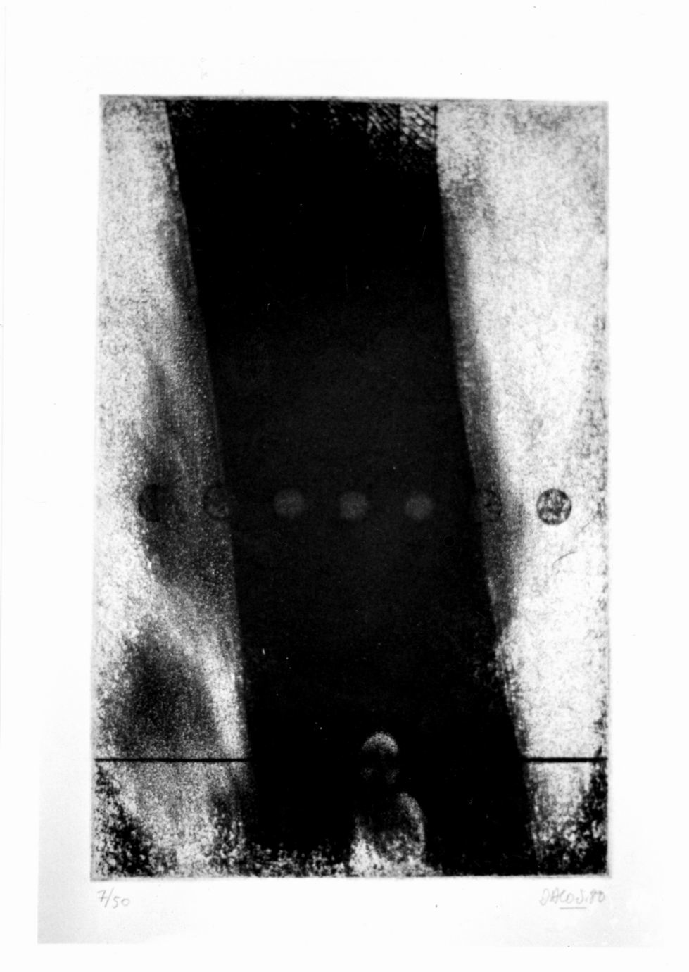 Le tribun, Composizione astratta con piccola figura (stampa) di Dacos Guy-Henri (sec. XX)