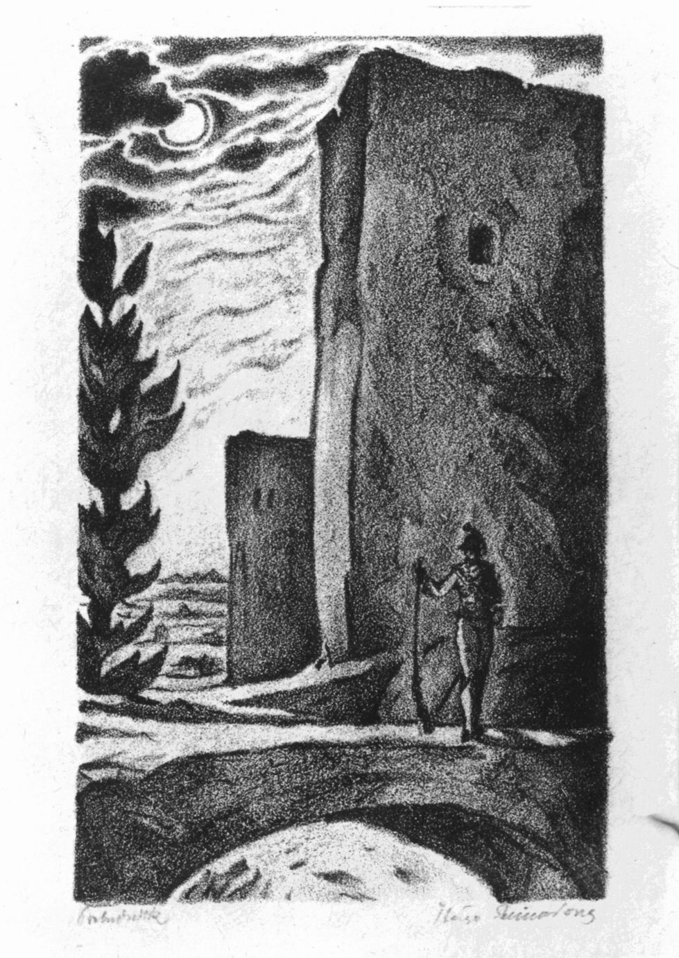 Sentinella su ponte e castello (stampa) di Steiner Prag Hugo (sec. XX)