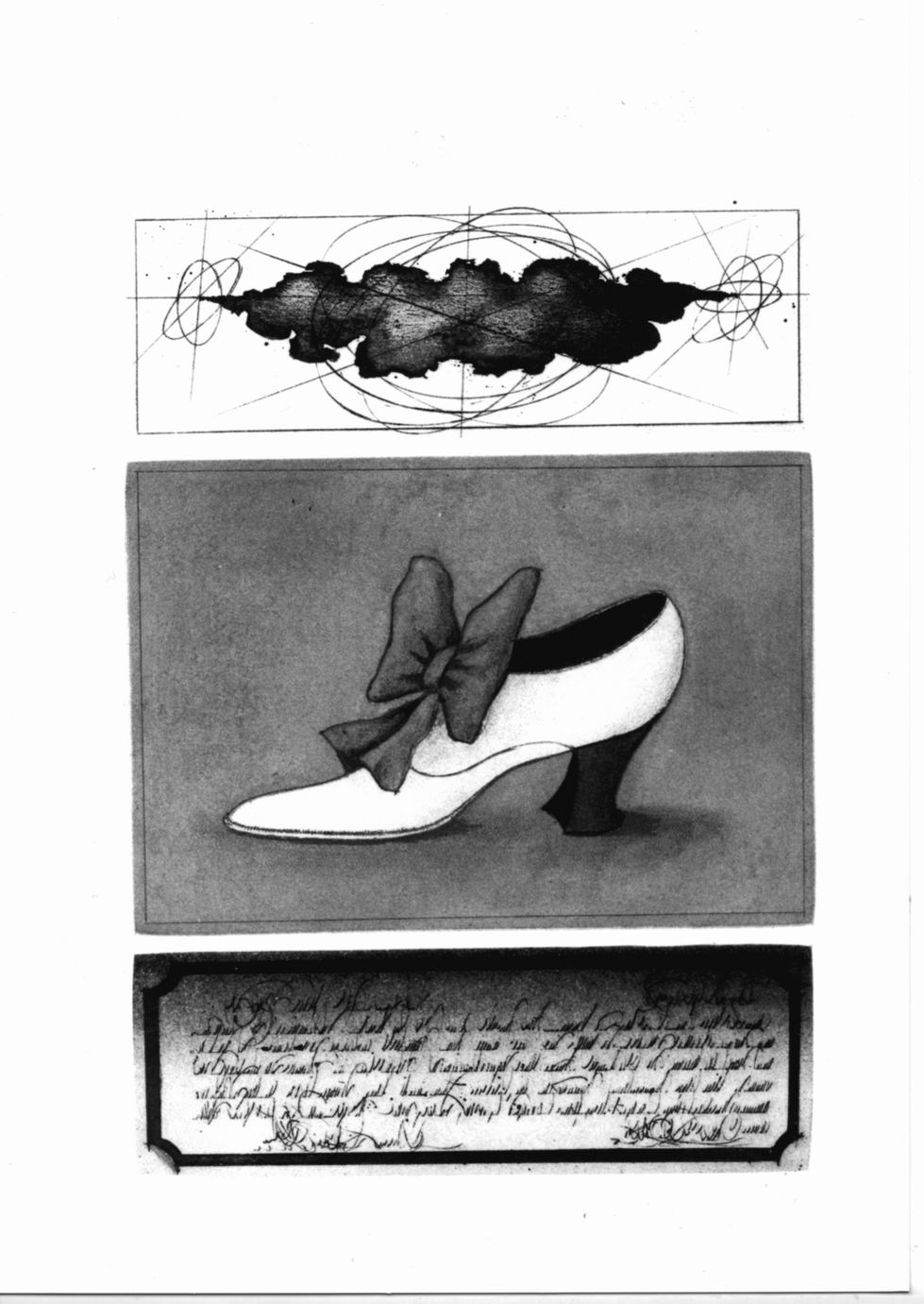 Versailles schum, Macchia, scarpetta settecentesca, pagina scritta (stampa a colori) di Janak Avois (sec. XX)