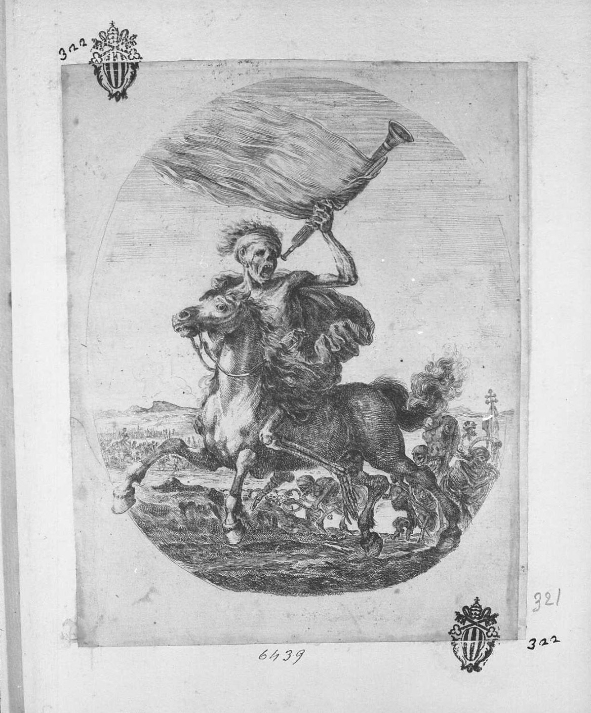 La morte con la tromba, figure (stampa tagliata) di Della Bella Stefano (sec. XVII)