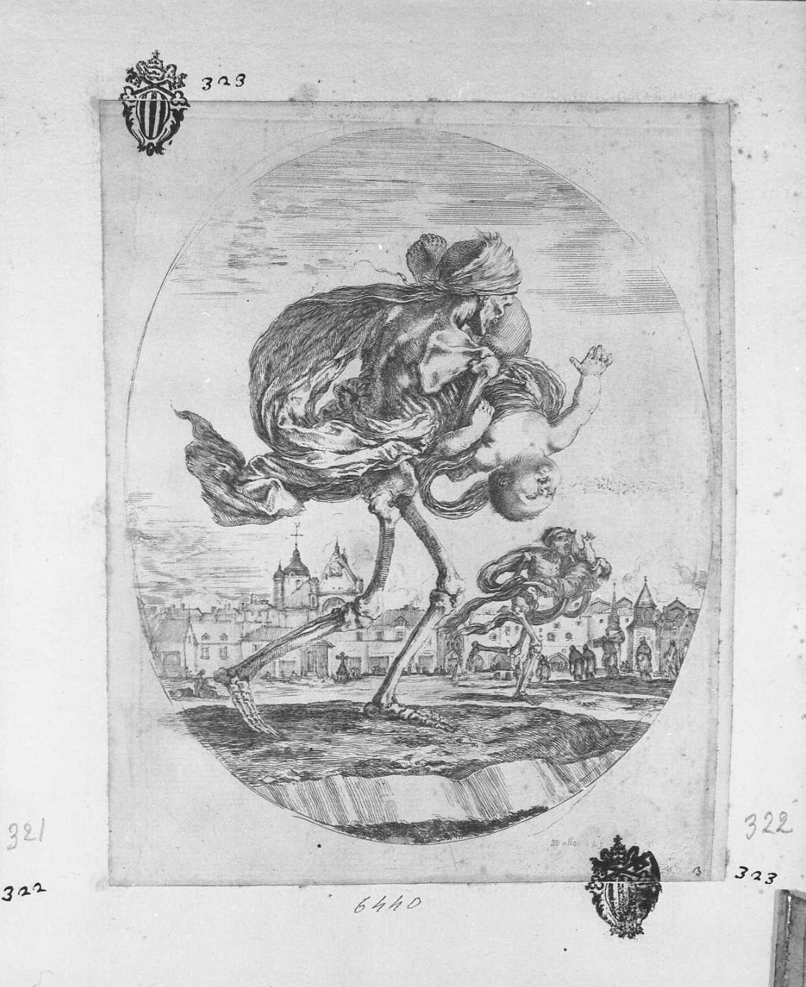 La Morte e il bambino, figure (stampa tagliata) di Della Bella Stefano (sec. XVII)