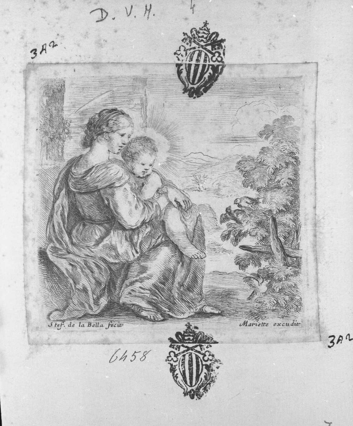 La Vergine col Bambino, Madonna col Bambino (stampa tagliata) di Della Bella Stefano (sec. XVII)
