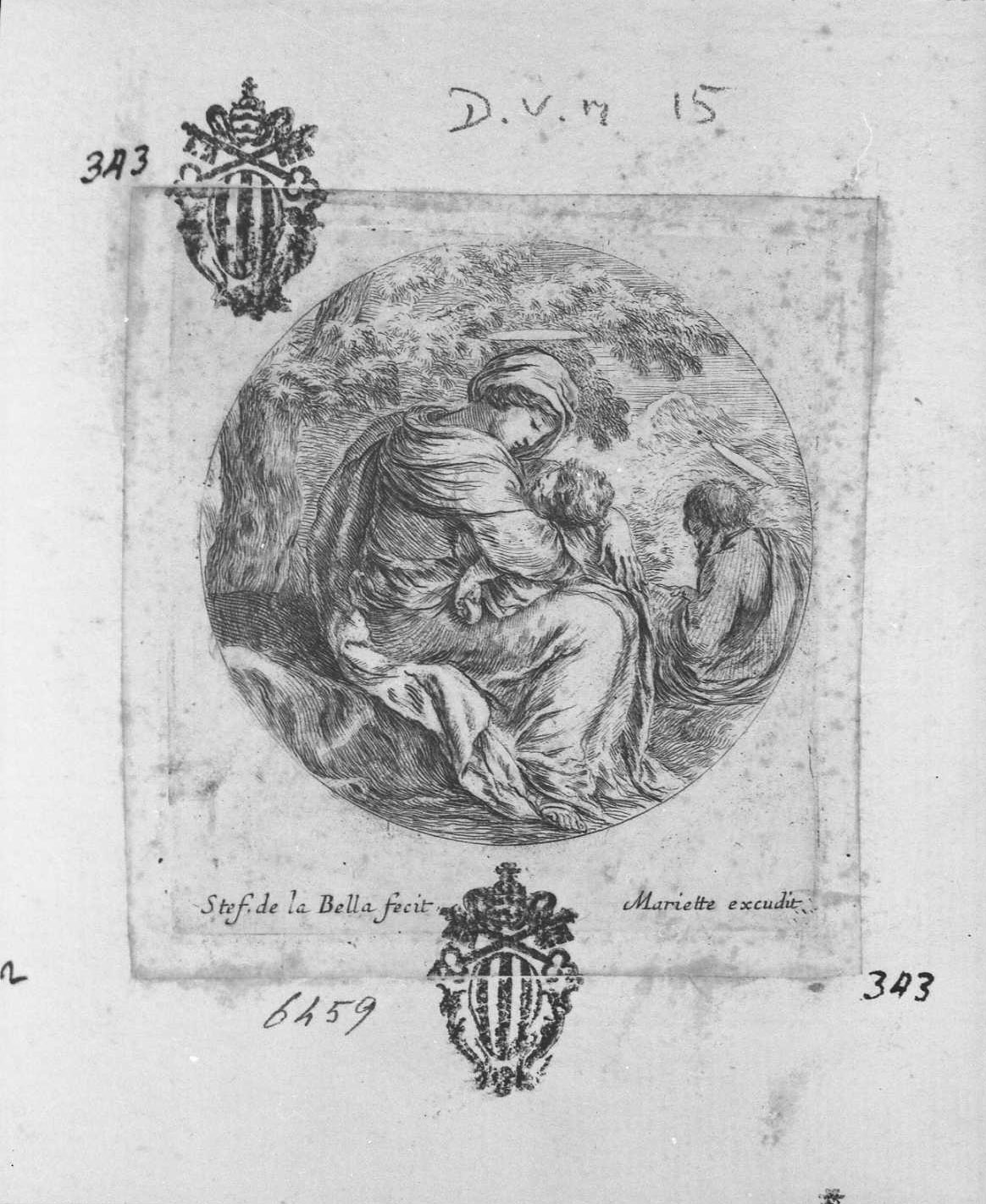 Riposo durante la fuga in Egitto, Fuga in Egitto (stampa tagliata) di Della Bella Stefano (sec. XVII)