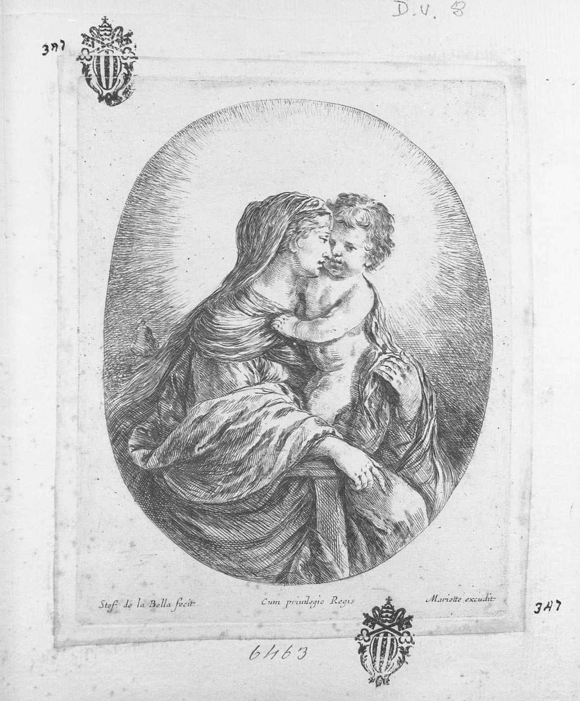 La Vergine col Bambino in braccio, Madonna col Bambino (stampa tagliata) di Della Bella Stefano (sec. XVII)