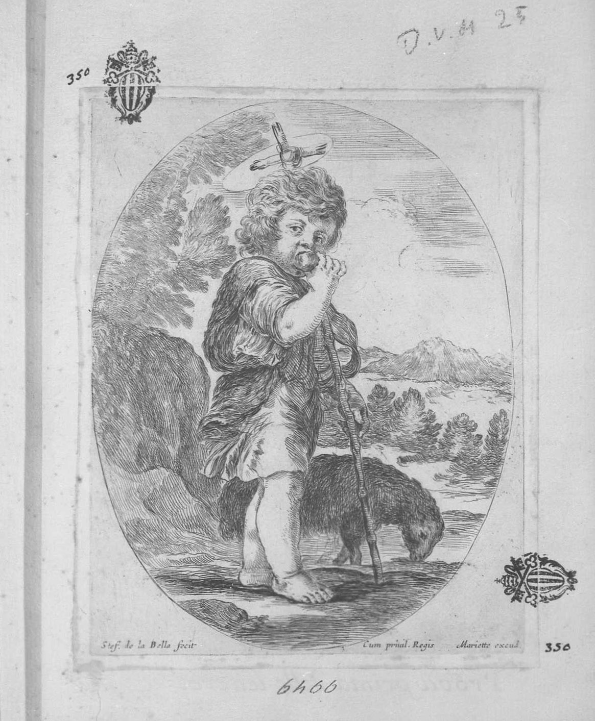 San Giovannino morde un frutto, santi (stampa tagliata) di Della Bella Stefano (sec. XVII)