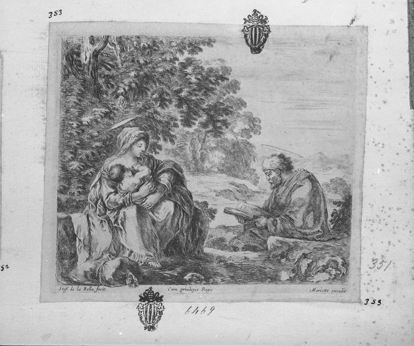 Riposo durante la fuga in Egitto, Fuga in Egitto (stampa tagliata) di Della Bella Stefano (sec. XVII)