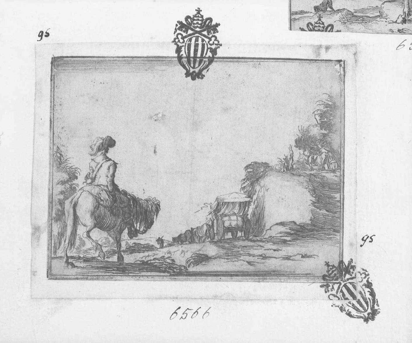Cavaliere e carro, figura maschile (stampa tagliata) di Della Bella Stefano (sec. XVII)