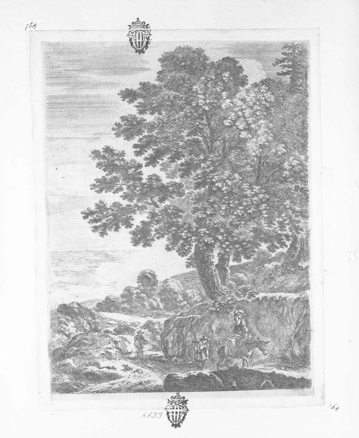 Fanciulla diretta a destra su di un asino, figura maschile (stampa tagliata) di Della Bella Stefano (sec. XVII)