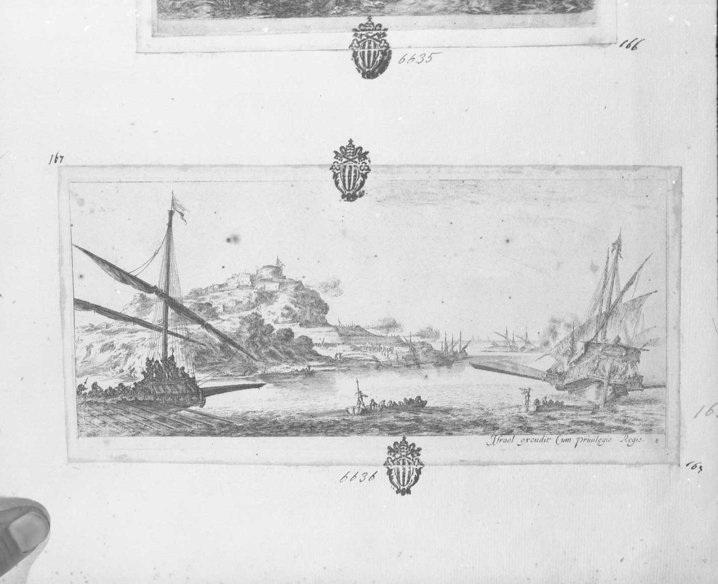 Due galere e due scialuppe, barche (stampa tagliata) di Della Bella Stefano (sec. XVII)