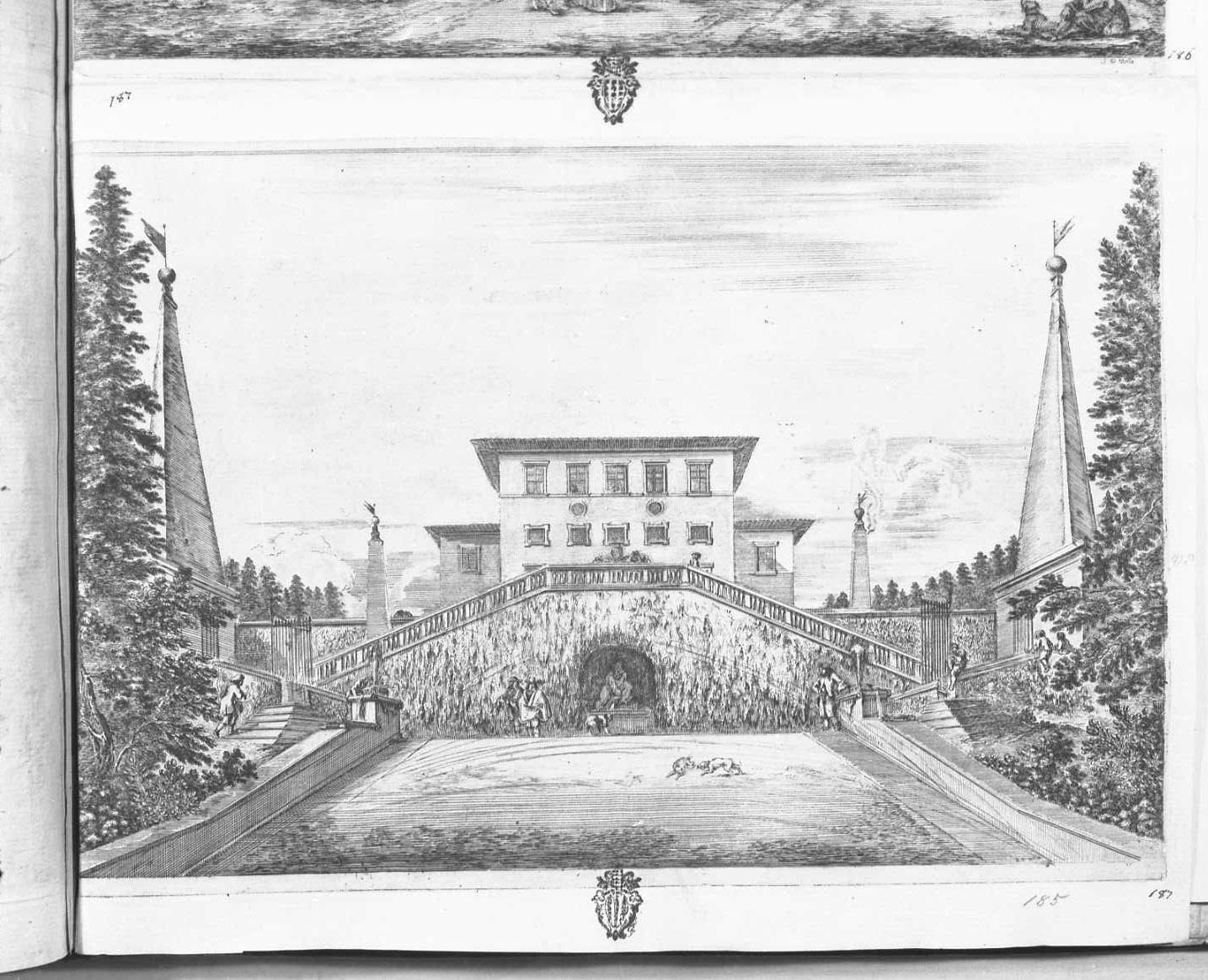 Lo scalone della villa, architetture (stampa) di Della Bella Stefano (sec. XVII)