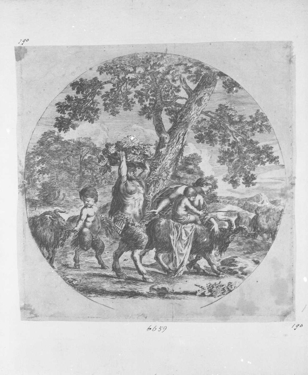 Famiglia di satiro in marcia (copia in controparte), figure (stampa tagliata) di Della Bella Stefano (sec. XVII)