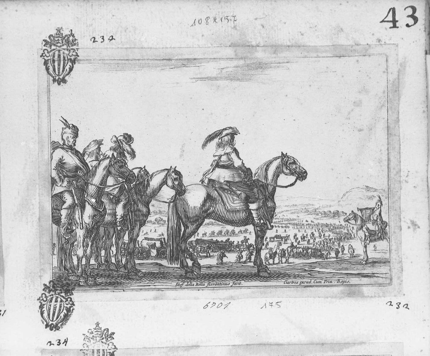 Varie figure: armati in marcia in una pianura, figure (stampa tagliata) di Della Bella Stefano (sec. XVII)