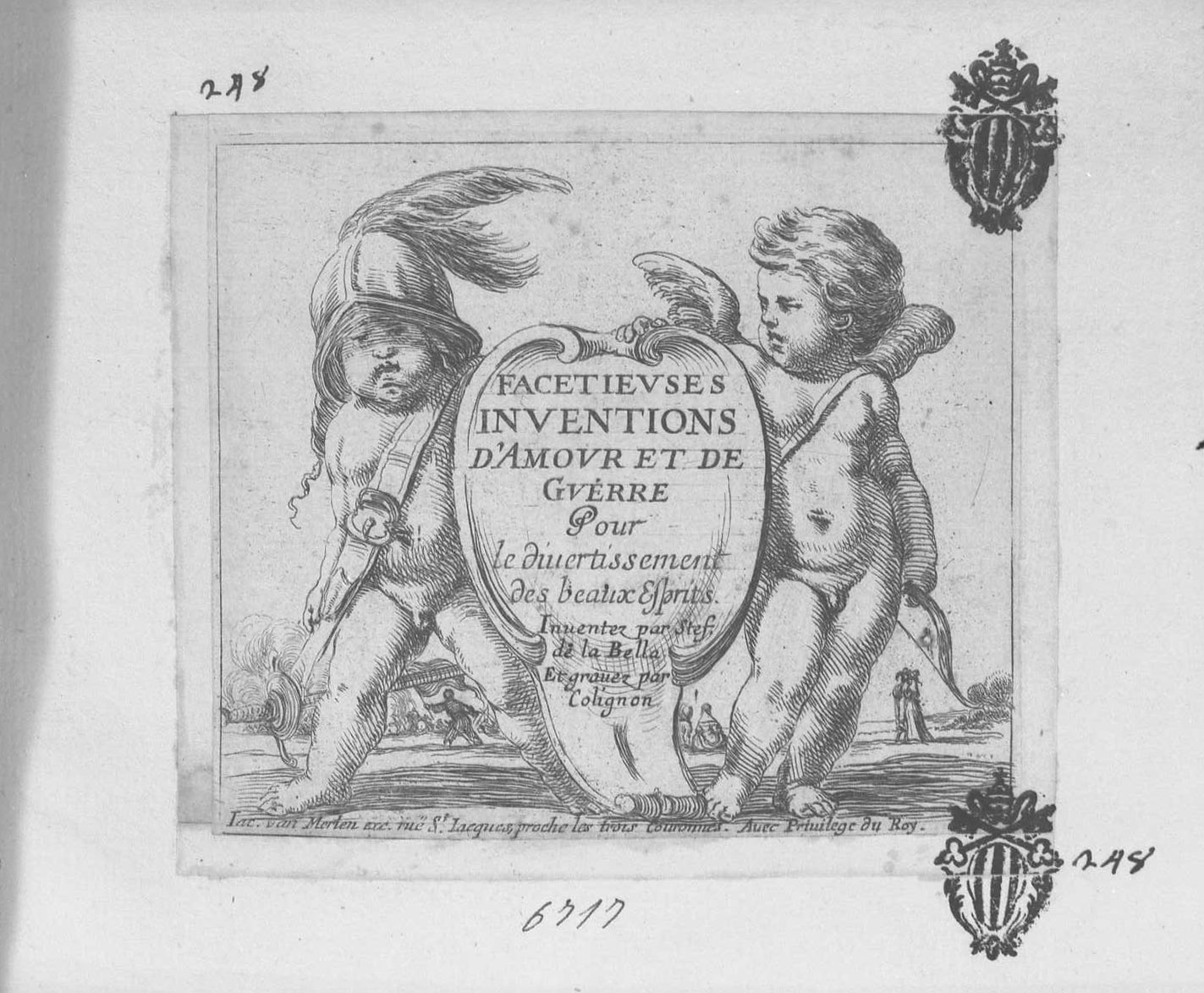 inventions d'amour et de guera: frontespizio, libri (stampa tagliata) di Collignon Francois (sec. XVII)
