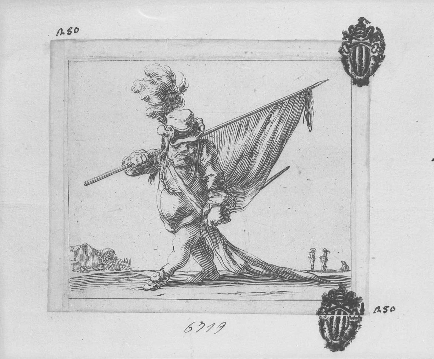 inventions d'amour et de guera: il portabandiera, figura maschile (stampa tagliata) di Collignon Francois (sec. XVII)