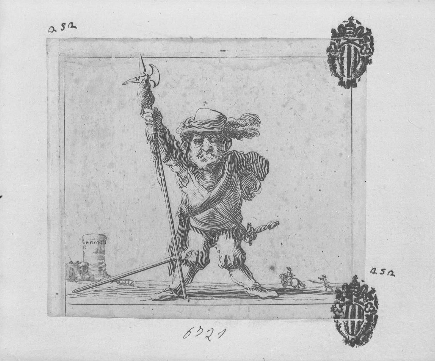 inventions d'amour et de guera: l'alabardiere, figura maschile (stampa tagliata) di Collignon Francois (sec. XVII)