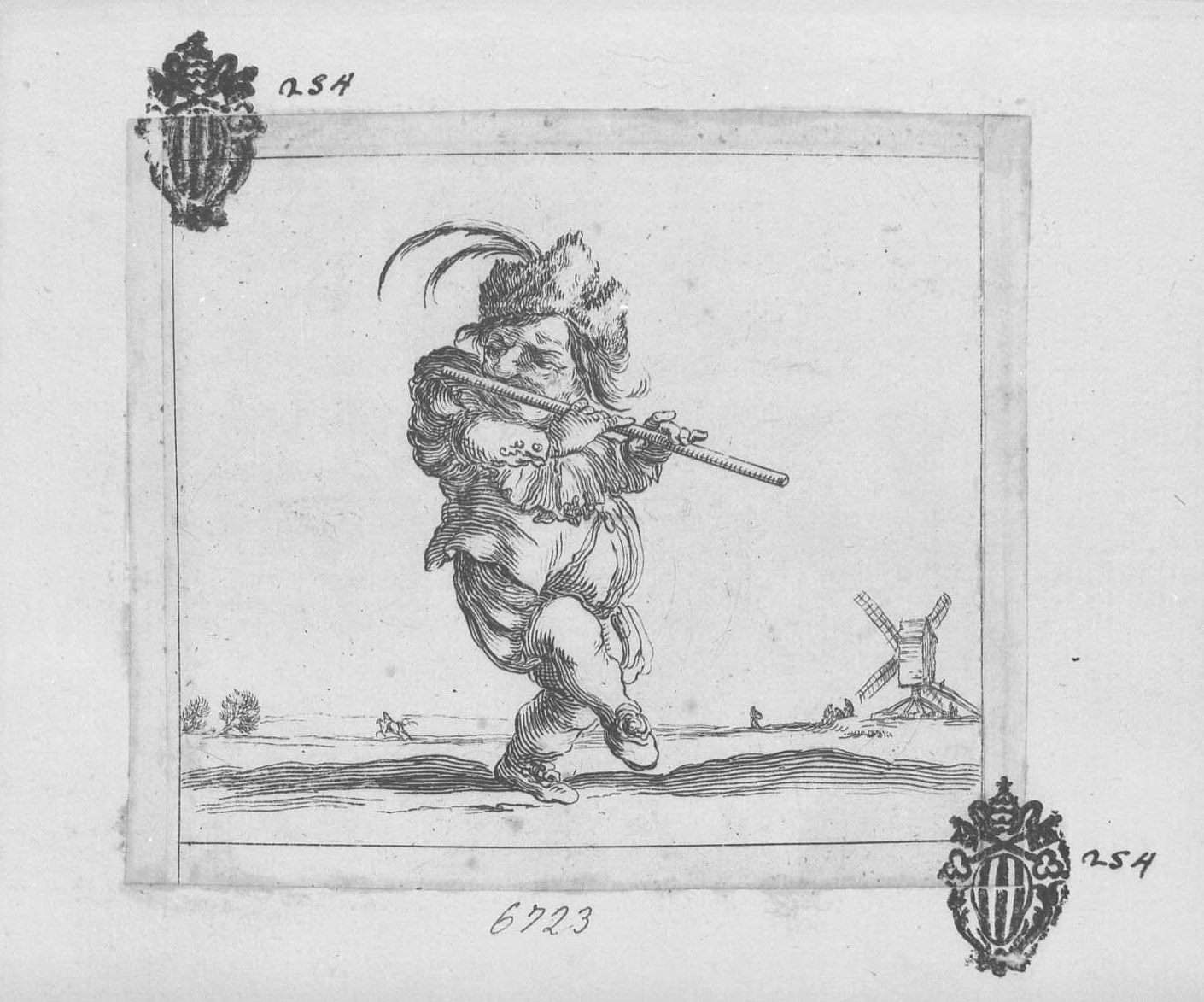 inventions d'amour et de guera: il suonatore di flauto, figura maschile (stampa tagliata) di Collignon Francois (sec. XVII)