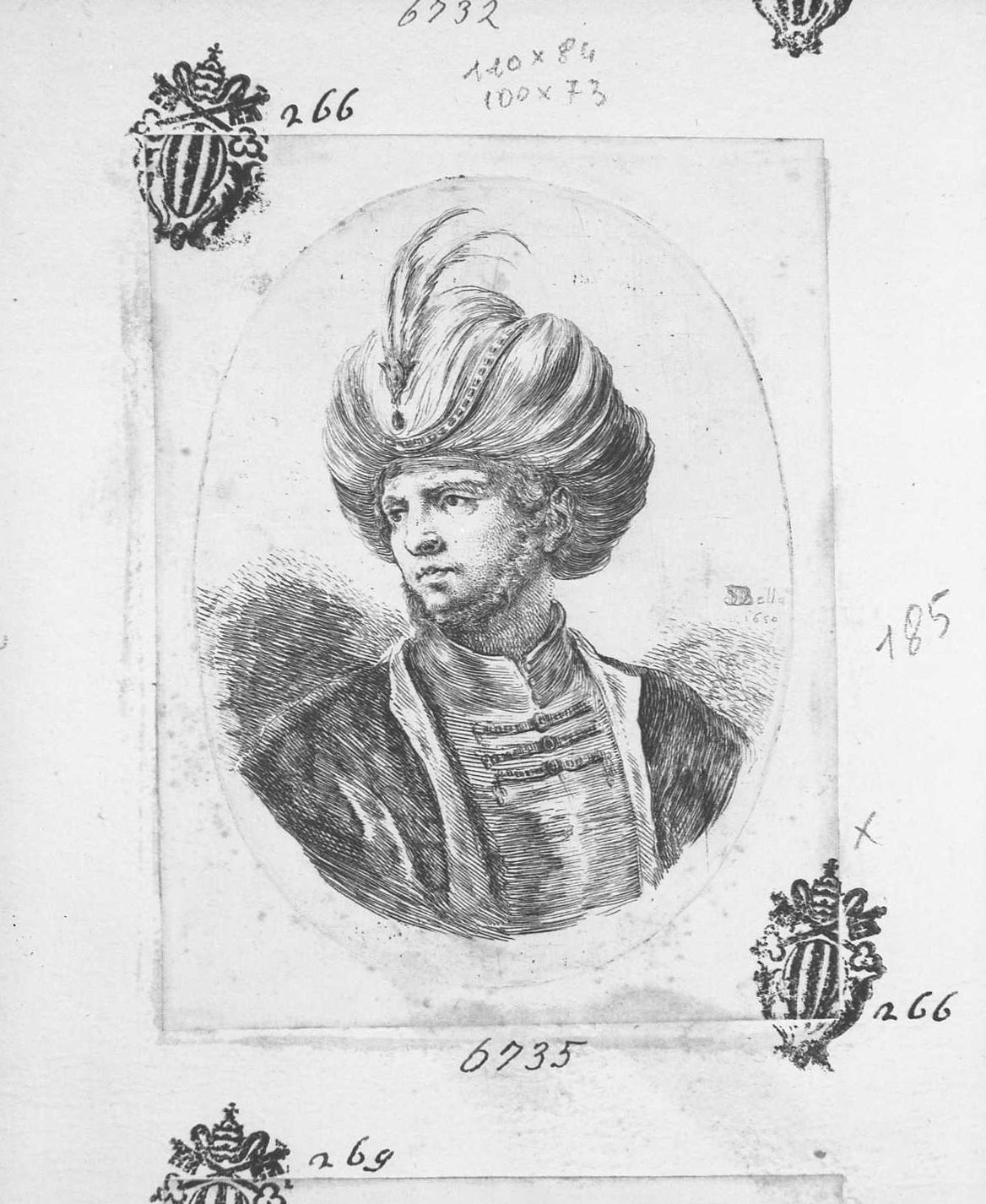 Copricapi di foggia persiana: giovane turco con barba, figura maschile (stampa tagliata) di Della Bella Stefano (sec. XVII)