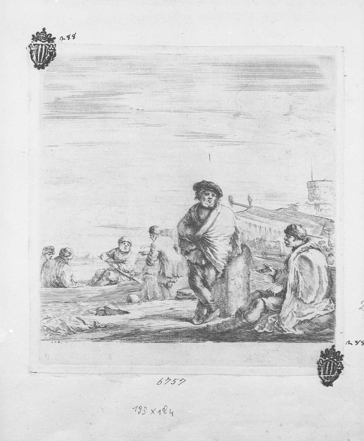 Marinaio in piedi che conversa con un levantino, figure (stampa tagliata) di Della Bella Stefano (sec. XVII)